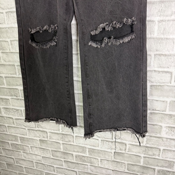 Princess Polly Distressed Wide Leg Black Denim High Rise Jeans 34 x 28 Size 10 - Picture 3 of 11